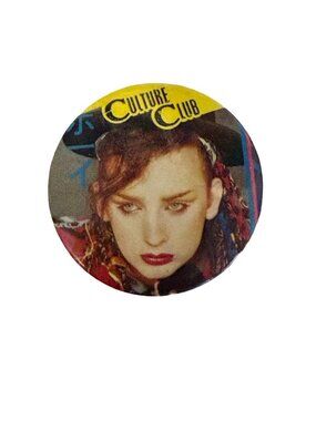 Vintage Culture Club Boy George Pinback Button 1 1/8" New Wave Pop Music Badge